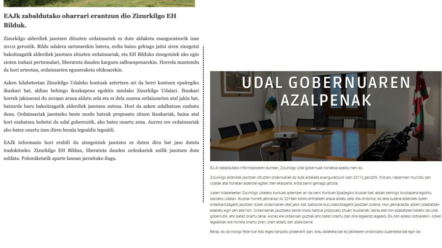 EAJ-PNV de Zizurkil denuncia la falta de imparcialidad del Ayuntamiento y el uso indebido de recursos en favor de EH Bildu